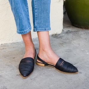 Black Sydney Slingback Flats Leather slip-on mules